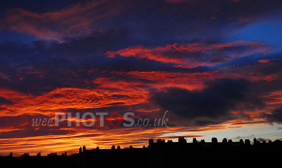 Flaming sky over Harrison Park in Edinburgh