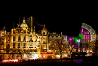 Edinburgh's Christmas funfair with the Bank of Scotland building on the Mound